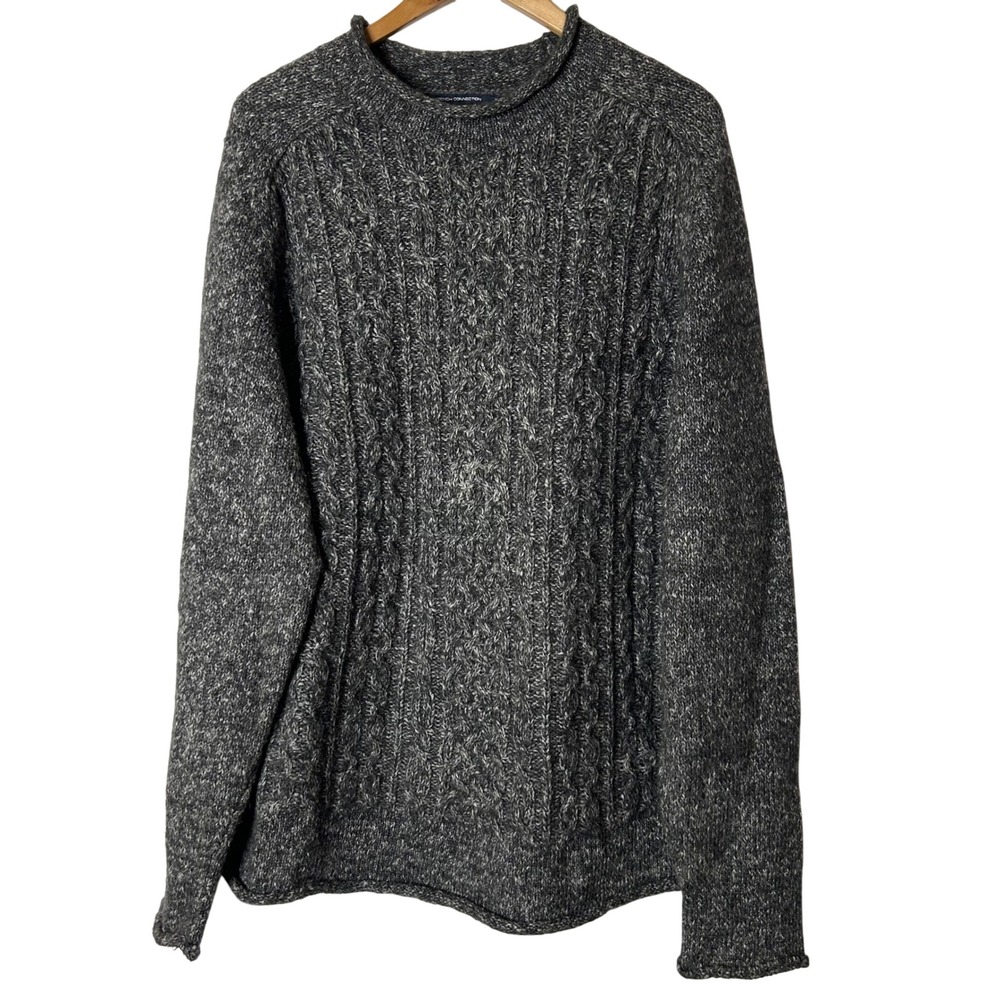 French Connection Mens XL Cable Knit Mohair Blend Sweater‎ Charcoal Gray